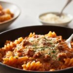 One Pot Creamy Tomato Ground Beef Pasta