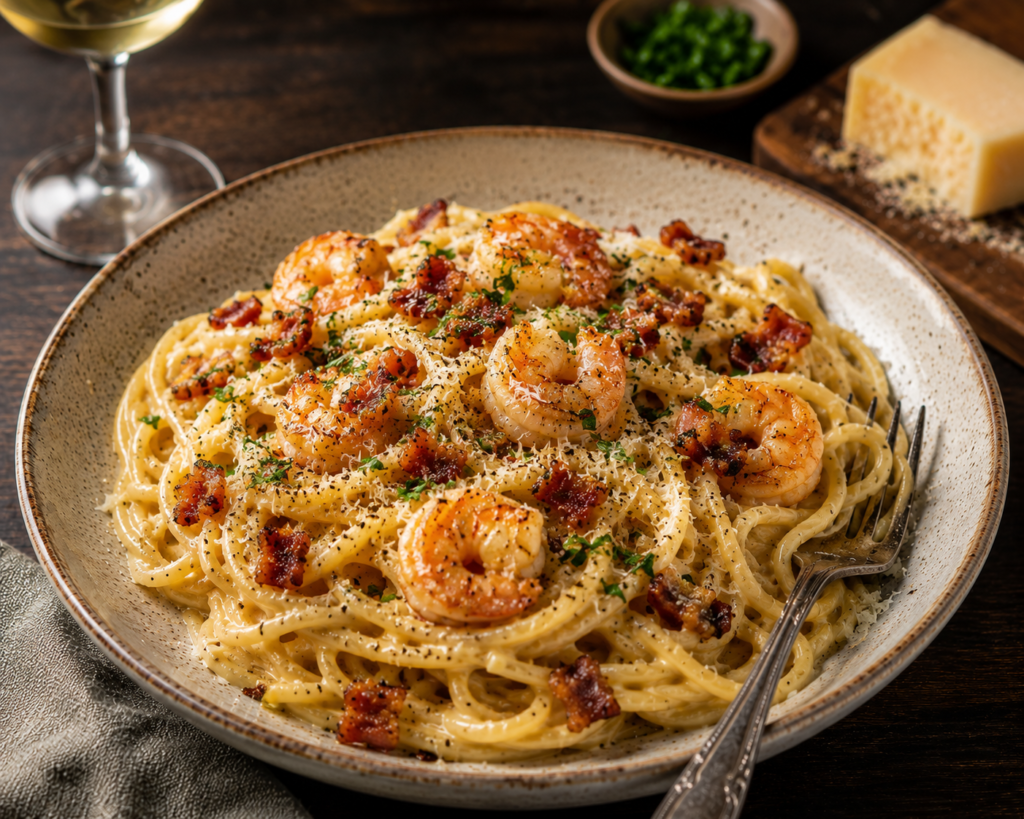 shrimp carbonara pasta