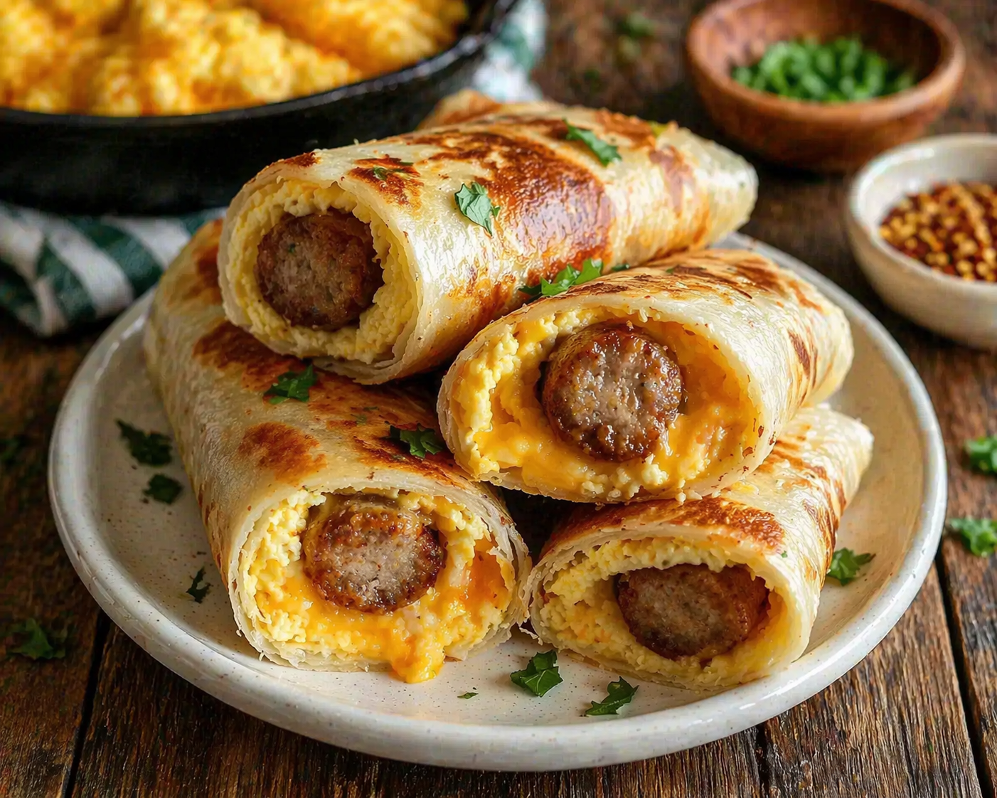 Cheesy Sausage Egg Breakfast Roll-Ups