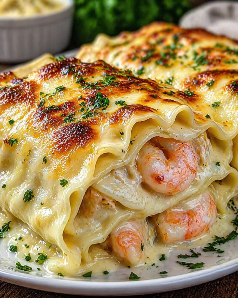 Shrimp and crab alfredo lasagna